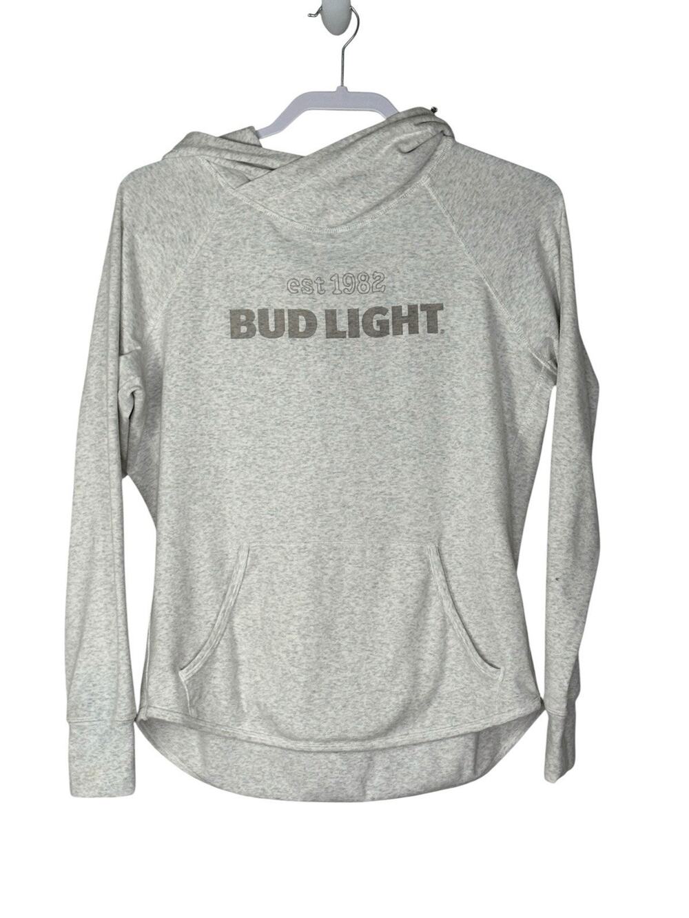 The Normal Brand Women's Bud Light Graphic Hoodie Pullover Sweatshirt Gray Sz L